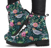 Floral Bird-Women's colorful Boots, Combat boots, Hippie Boots vegan Leather