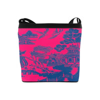 Willow Pattern pink fluro on Black - Shoulder bag Crossbody Bags, Handbag, Purse Crossbody Bags - MaWeePet- Art on Apparel