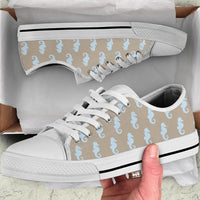 Sneakers-Seahorse Beige -Womans Low Top Canvas Sneakers, Cruise Fashion Shoes - MaWeePet- Art on Apparel