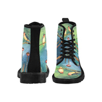 MENS Blue Green Birds-Canvas Boots, Combat boots , Combat Boots - MaWeePet- Art on Apparel