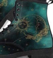 Green Sun and Moon-Combat boots, Classic Festival Hippie Boots - MaWeePet- Art on Apparel
