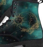 Green Sun and Moon-Combat boots, Classic Festival Hippie Boots - MaWeePet- Art on Apparel