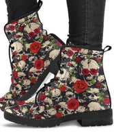 Skull & Roses-Women's Vintage Style Festival Combat, Hippie Boots Lace up, Classic Short boots - MaWeePet- Art on Apparel