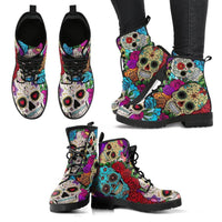 Skulls-Women's Combat boots,  Festival, Goth, Hippie Boots Lace up, Classic Short boots - MaWeePet- Art on Apparel