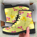 Yellow Flowers - Womans flat heeled vintage lace up boots Lace up, Classic Short boots - MaWeePet- Art on Apparel