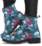 Blue Spring Flowers -Women's  Combat boots, ,  Hippie Boots Lace up, Classic Short boots - MaWeePet- Art on Apparel