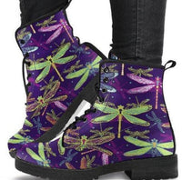 Purple Dragonfly-Women's Combat boots,  Festival Combat, Hippie Boots Lace up, Classic Short boots - MaWeePet- Art on Apparel