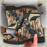 Raven Crow Abstract -Classic boots, combat boots, Lace up, Festival hippy boots - MaWeePet- Art on Apparel