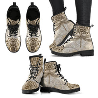 Dragonfly Beige -Classic boots, combat boots, Lace up Festival boots - MaWeePet- Art on Apparel