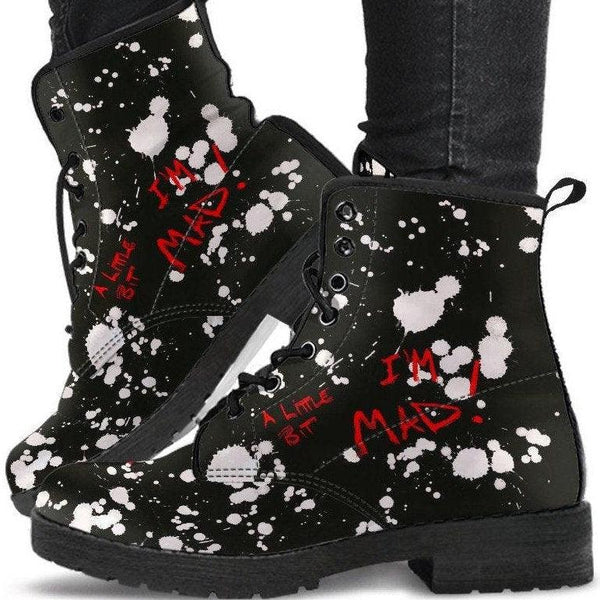 Cruella Dalmatian Boots - Classic boots, combat boots, Lace up Festival boots - MaWeePet- Art on Apparel